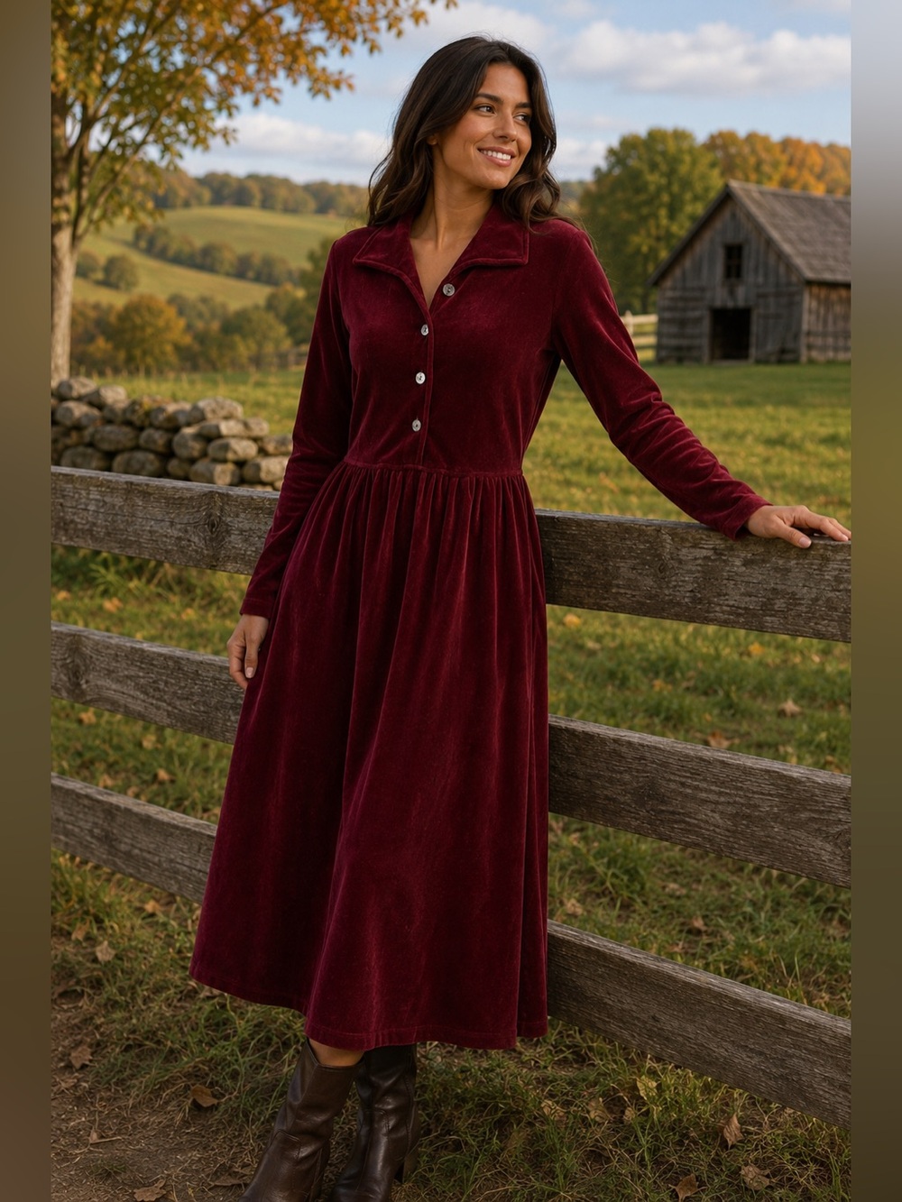 Vintage 90s Smith & Hawken Burgundy Velvet Maxi Dress S Cottagecore Button